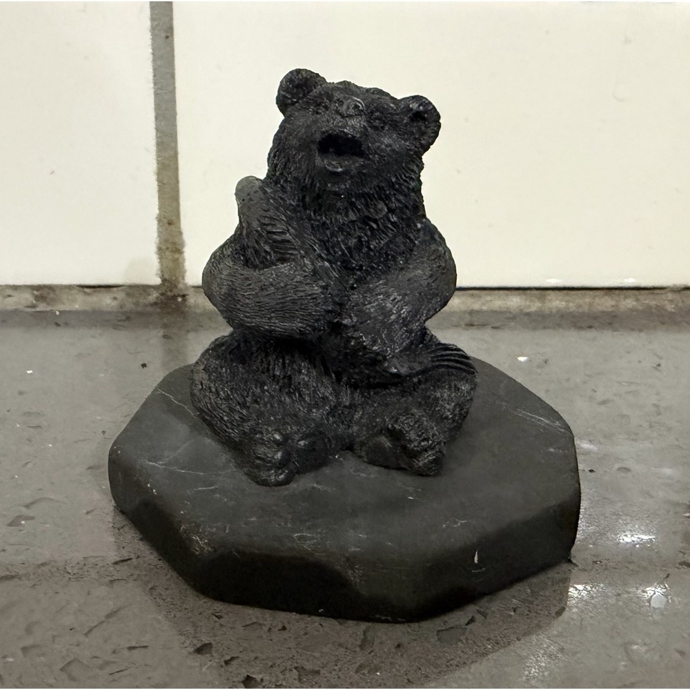 Black Shungite Black Bear Figurine Natural‎ Carbon Mineral Sculpture